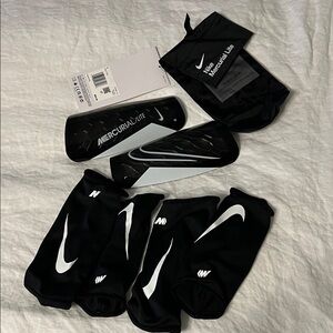 Nike Black & White Mercurial Lite Shin Guards with Sleeves